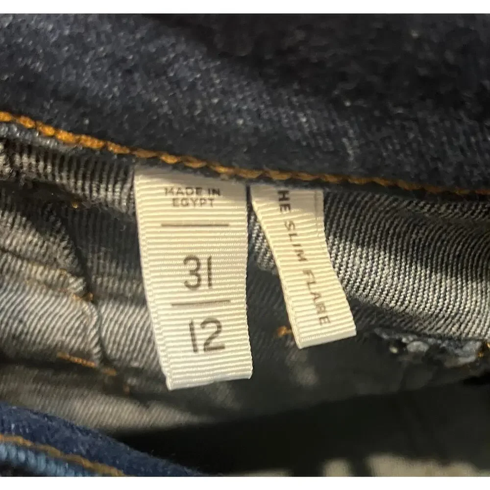 Loft The Slim Flare Patch Flap Pocket Jeans 12x31 NWOT Dark Wash Boho Hippie - Picture 8 of 10